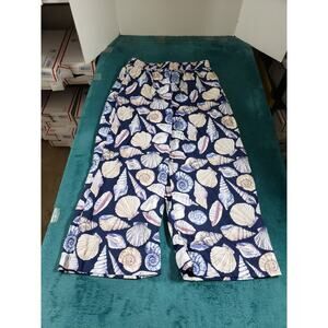 Calypso Pants Size Large Womens Blue Lightweight Linen Blend Pull On Cropped NWT